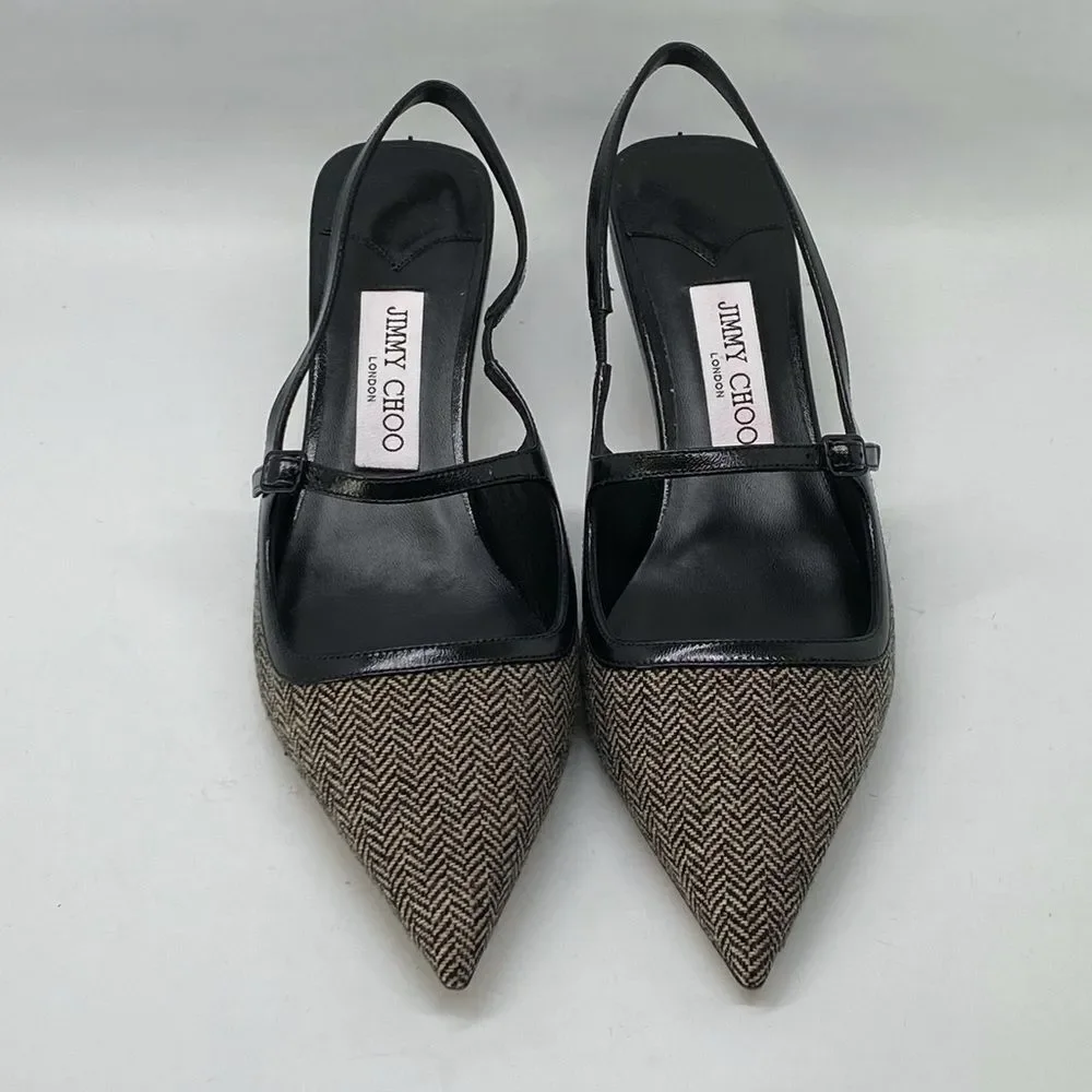 Jimmy Choo Didi 45MM Herringbone Slingback Pumps size 39
